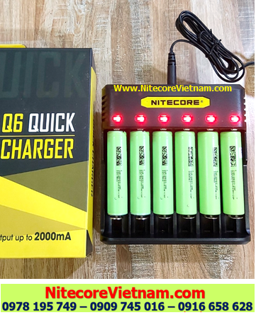 Nitecore Q6 (Bộ sạc 06 Khe Sạc kèm sẳn 06 pin SẠC 18650 DMEGC INR18650-29E 2850mAh  lithium 3.7v) chính hãng